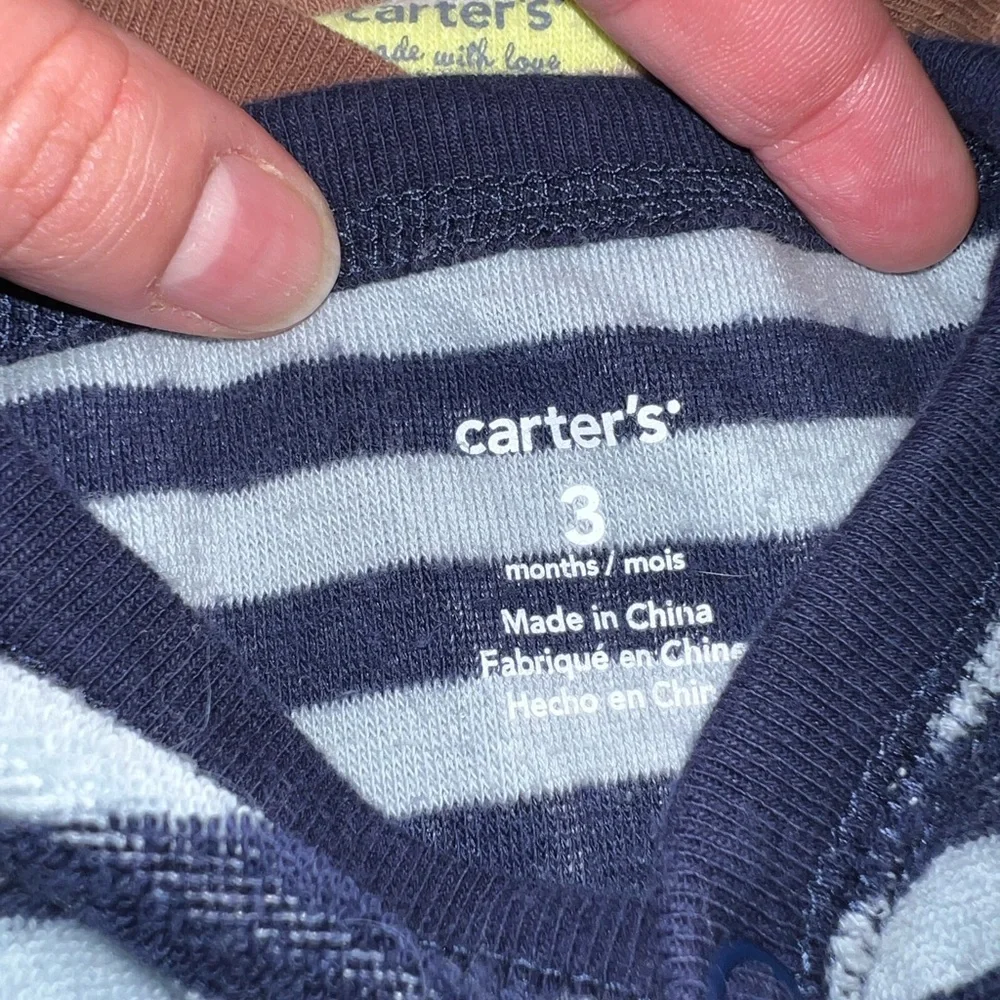 Boys 3 month pajamas, one piece Carter's Striped Footies - Navy and Yellow